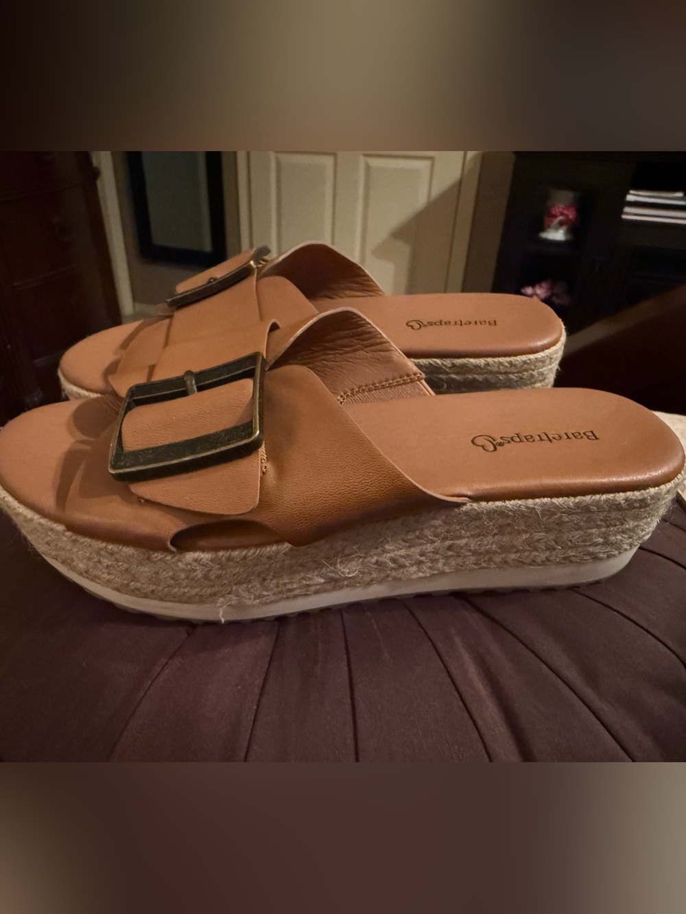 BlarTaps Tan Espadrille Slide Sandals with Buckle